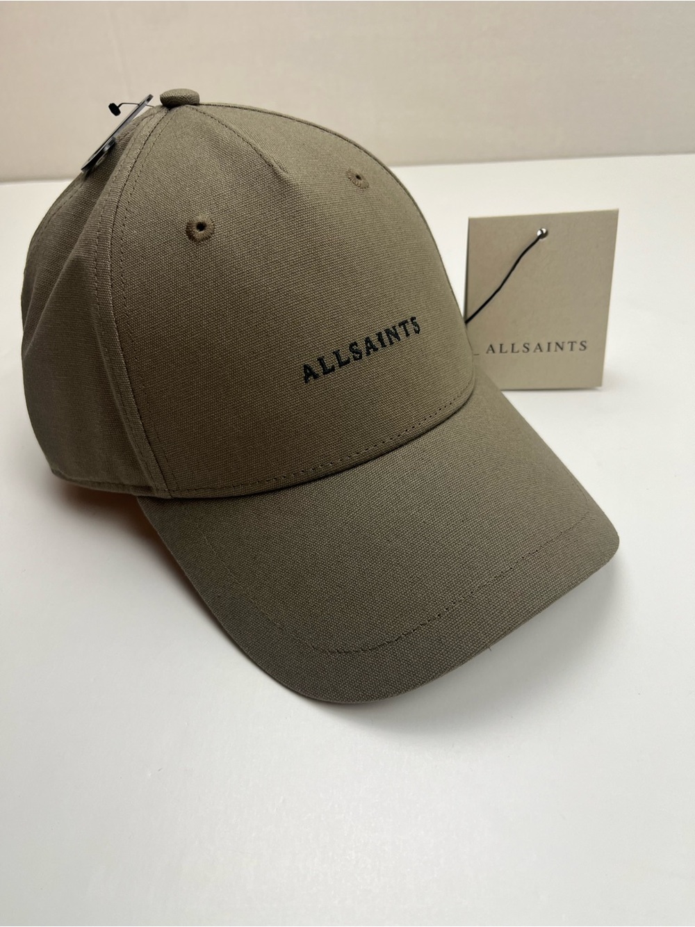 AllSaints All Saints Large Logo Men's Khaki Baseball Cap Hat Adjustable NEW